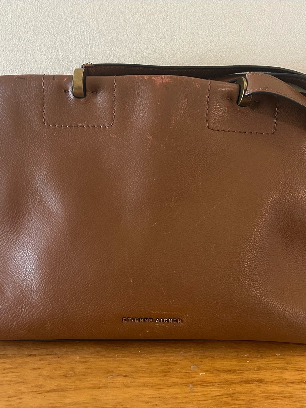 Etienne Aigner Brown Leather Messenger Bag with Gold-Tone Accents